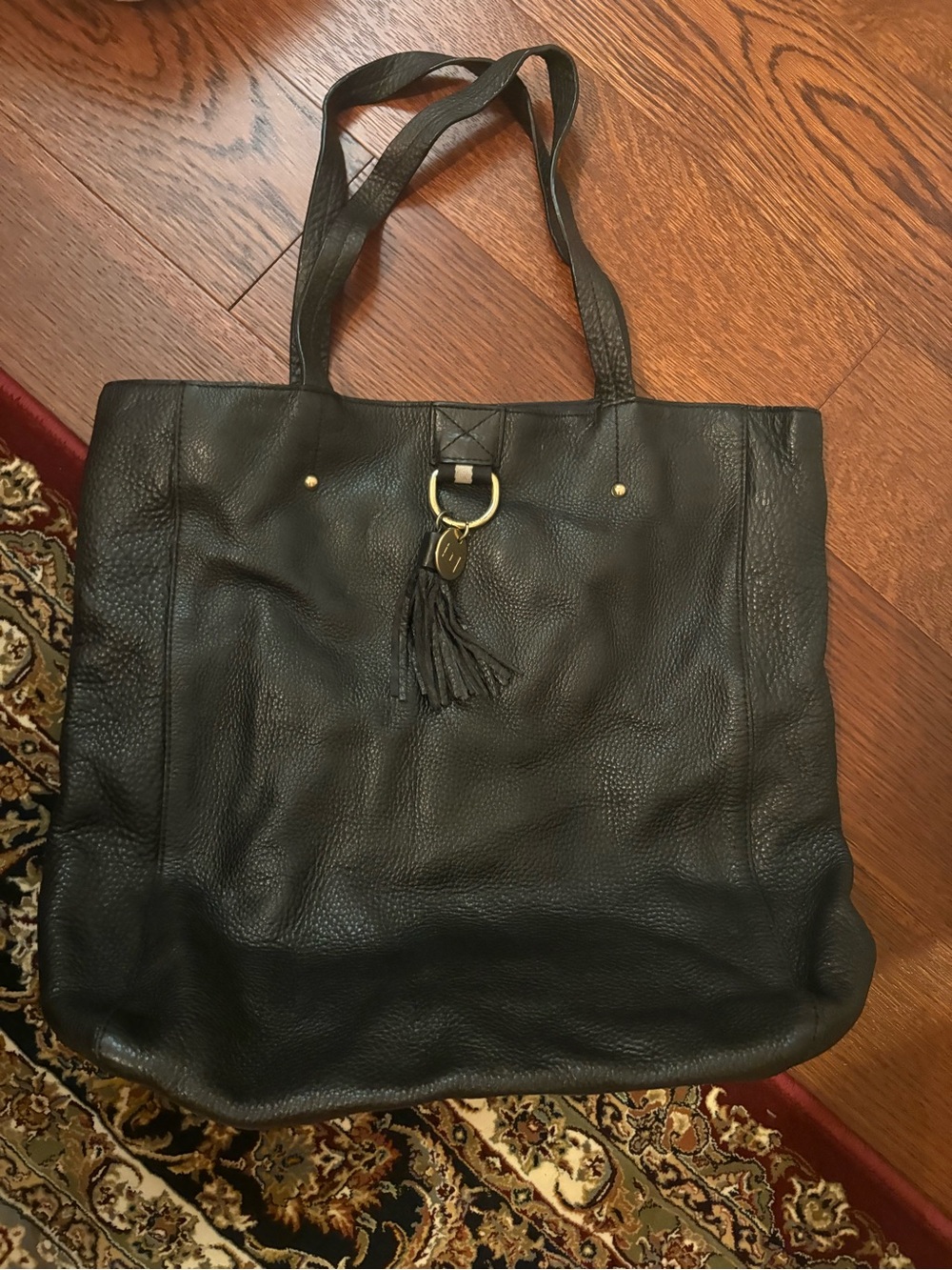 Tommy Hilfiger Black Leather Tassel Tote Bag - Classic Everyday Shoulder Bag